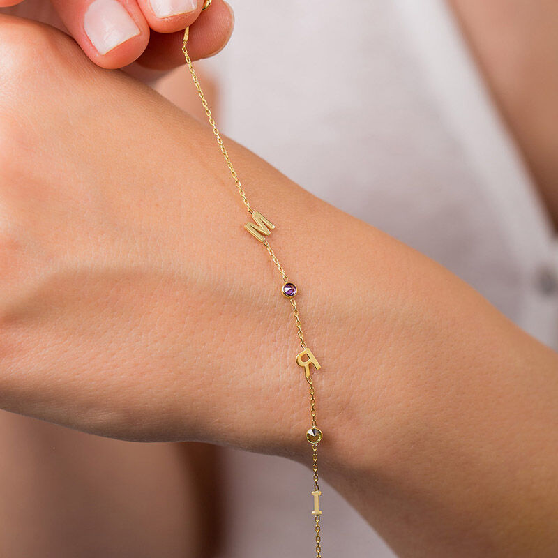 Personalized Birthstone Bracelet with Letters Exquisite Gift for Wife