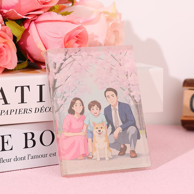Personalisierte Ghibli Foto Stil Acryl-Plakette Geschenk für die Familie