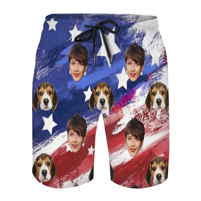 Short de plage pour homme personnalisé avec photo et motif de drapeau en arrière-plan Meilleur cadeau pour lui