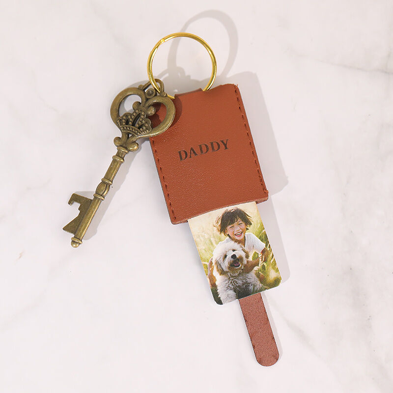 Gepersonaliseerde leren sleutelhanger Aangepaste cadeau voor Kerstmis