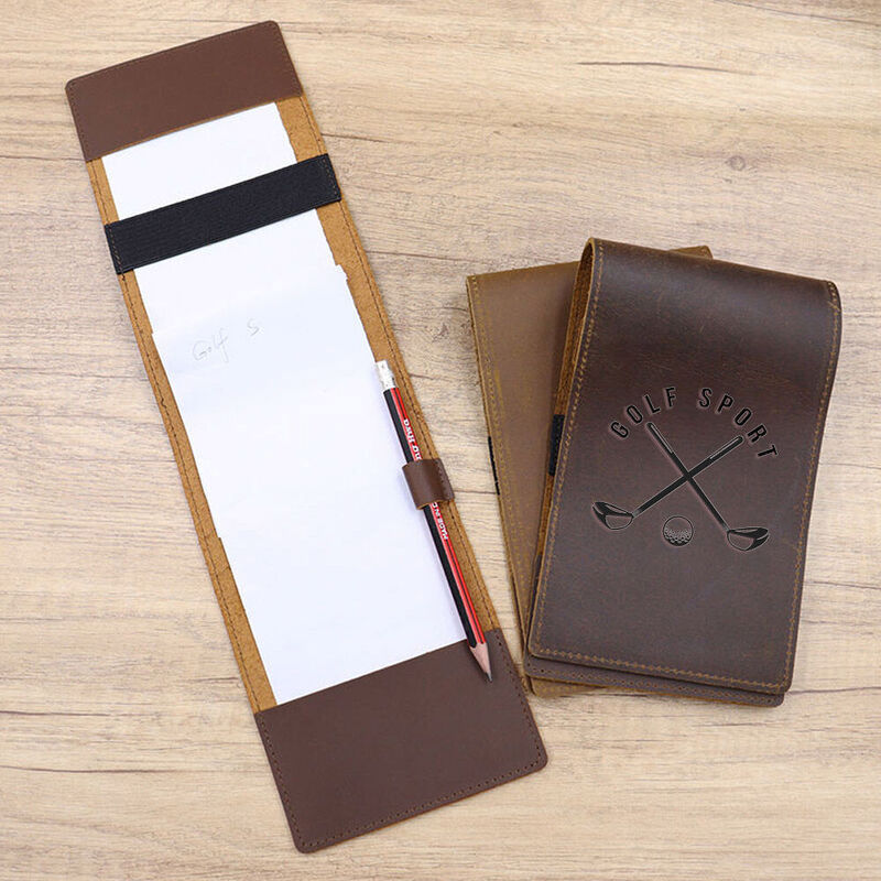 Custom Golf Scorecard Holder Engraved Text Leather Waterproof Yardage Book Cover Gift for Golfers