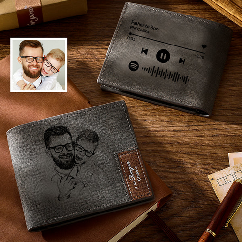 Scannable Spotify Code Wallet Photo Engraved Wallet First Father's Day Gifts For Him
