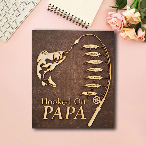 Custom 3D Name Fishing Rod Wooden Plaque Creative Gift for Papa