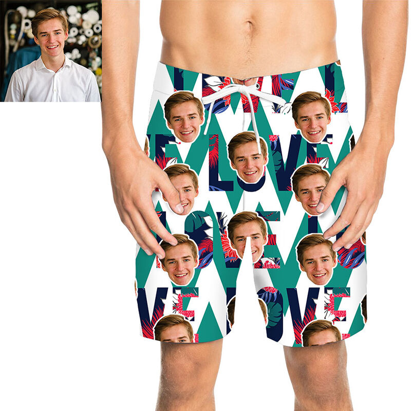 Custom Face Colorful Love Men's Beach Shorts