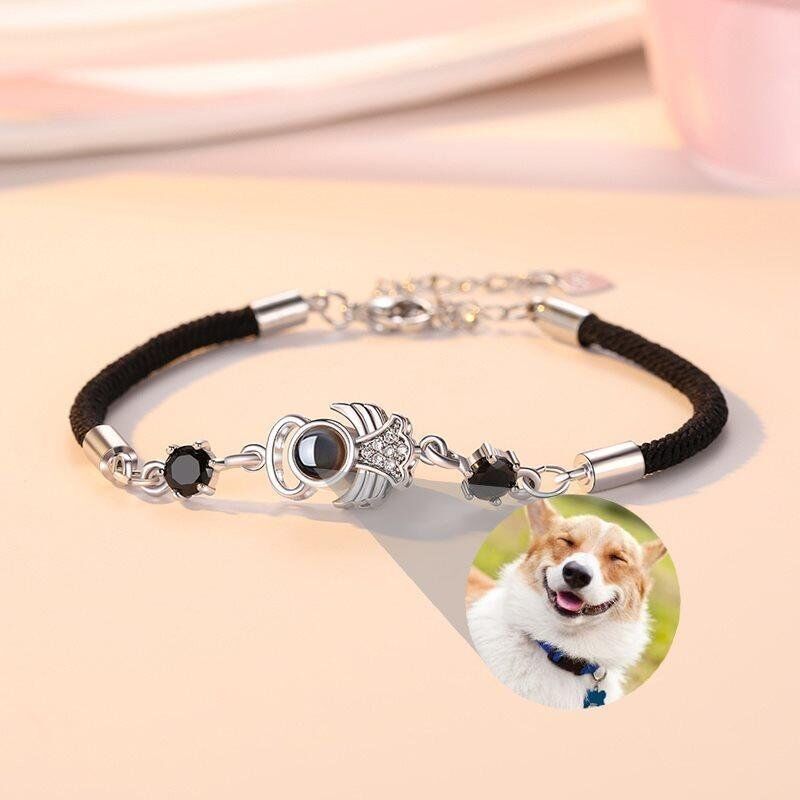Personalized Photo Projection Bracelet with Black Cord-For Her