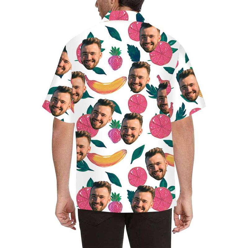 Custom Face Orange Banana Strawberry Men's All Over Print Hawaiian Shirt