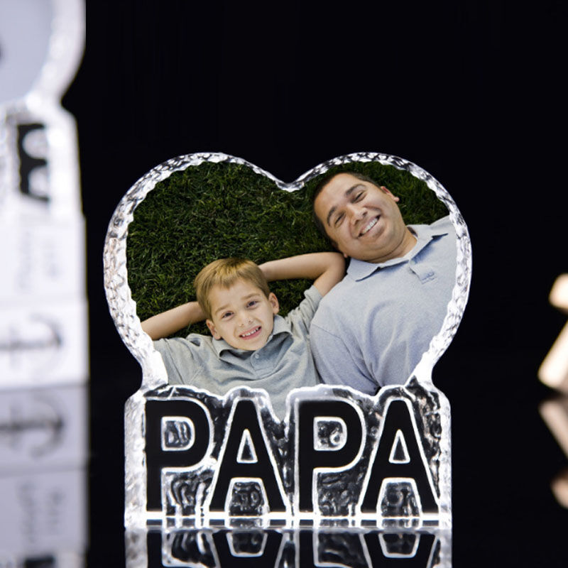 Custom Heart shape Photo Crystal Frame For Papa