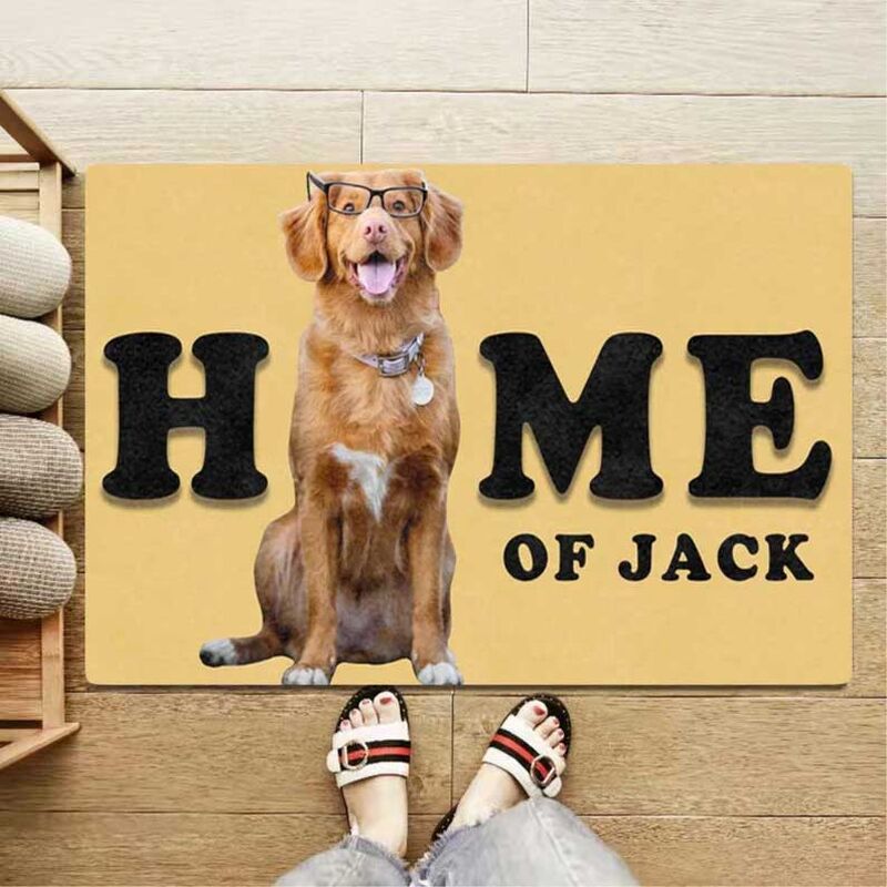 Personalized Family Name Floor Mat With Pet Photo Face