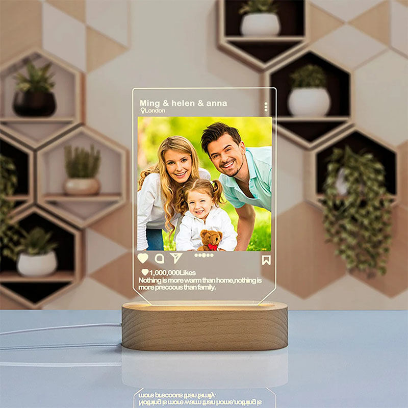 Personalized Ins Acrylic Night Light with Wood Stand for Couple