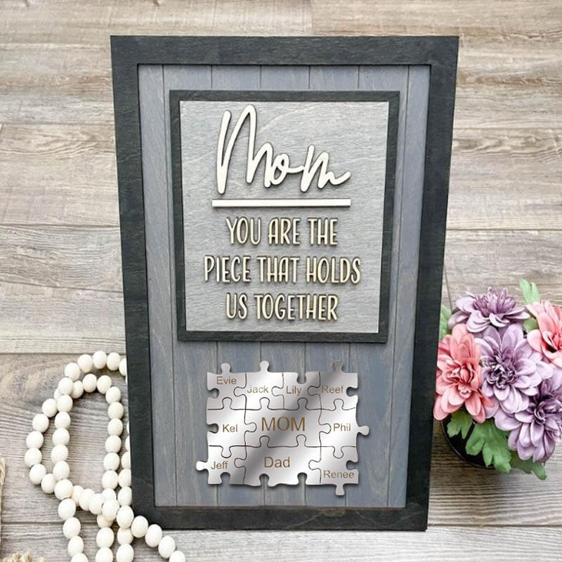 Personalized Silver Name Puzzle Gray Frame for Mother's Day Gift