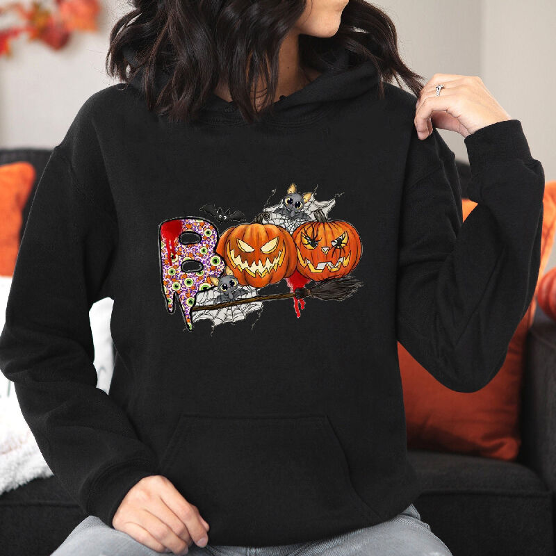Cool Style Hoodie with Pumpkin Pattern With Evil Smile Spooky Gift for Halloween