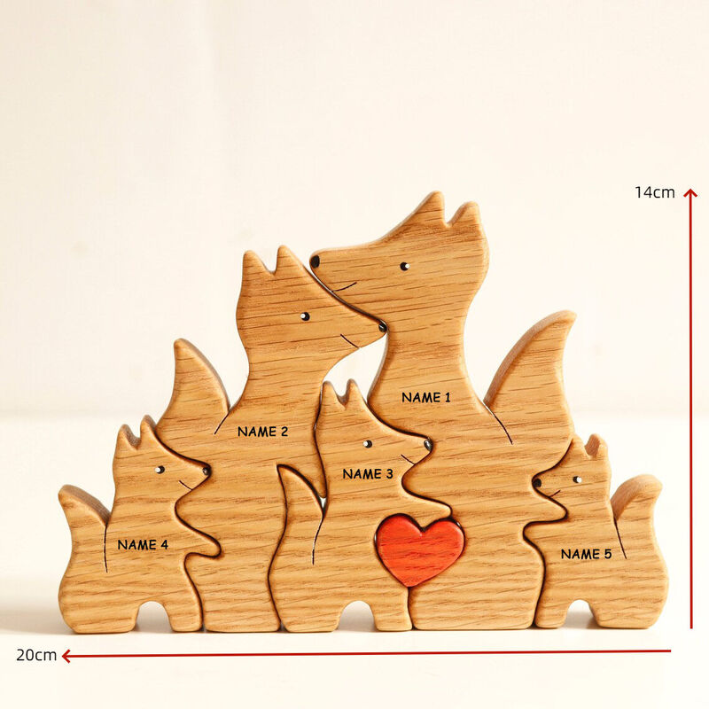 Personalized Custom Names Fox Family Wooden Puzzle Thanksgiving Gift