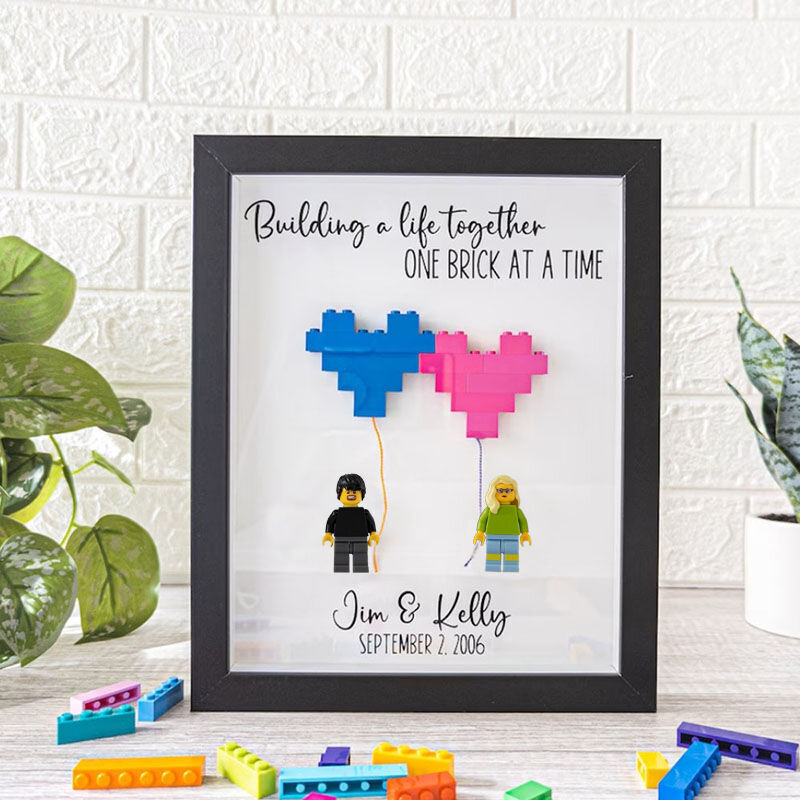 Cadre Lego Minifigure couple personnalisé avec date, texte, minifugure lego Cadeau romantique pour la Saint Valentin