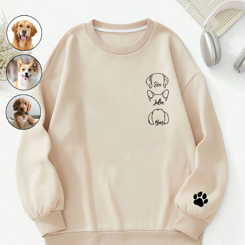 Personalized Sweatshirt Optional Puppy Head Line Design with Custom Names Gift for Pet Lovers