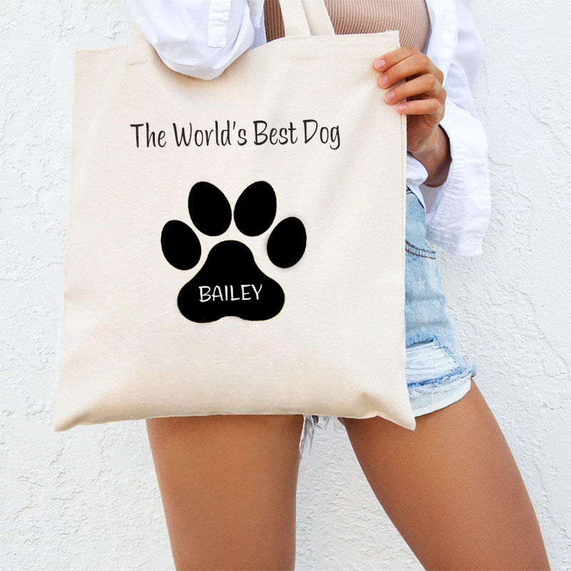 Personalized Tote Bag Paw Print Name Grocery Bag for Pet Lovers