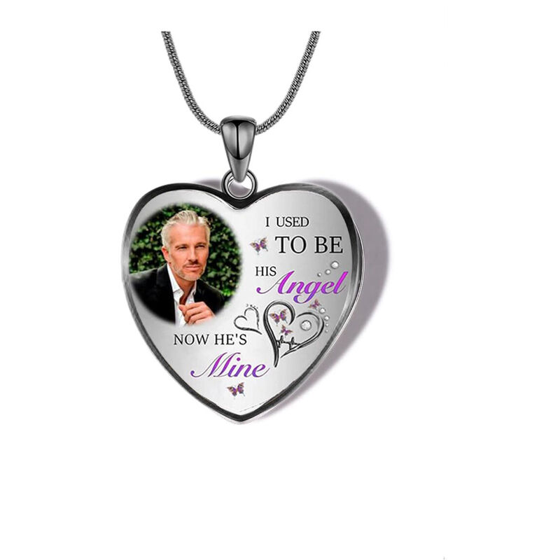 Collier Photo Personnalisé "I Used To Be His Angel Now He's Mine"