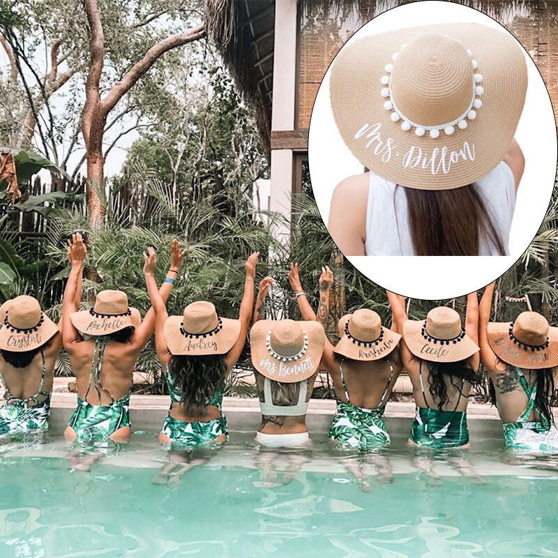 Personalized Beach Sun Hat Pom Pom Decor Exquisite Vacation Bachelorette Party Gift
