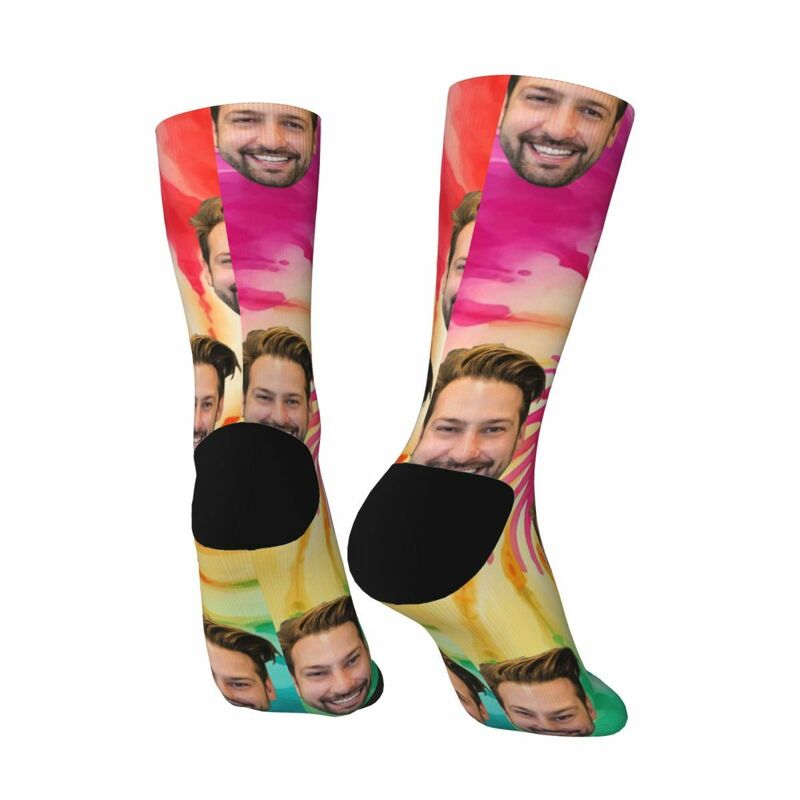 Custom Face Socks Tie Dye Swirl Style Mid-calf Socks