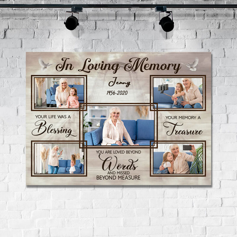Personalized Picture Canvas Wall Art with White Birds Pattern Creative Present for Family