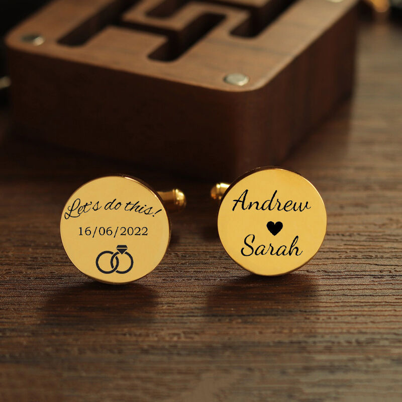 Personalized Custom Cufflink Couple Rings with Names Design Meaningful Wedding Gift for Husband