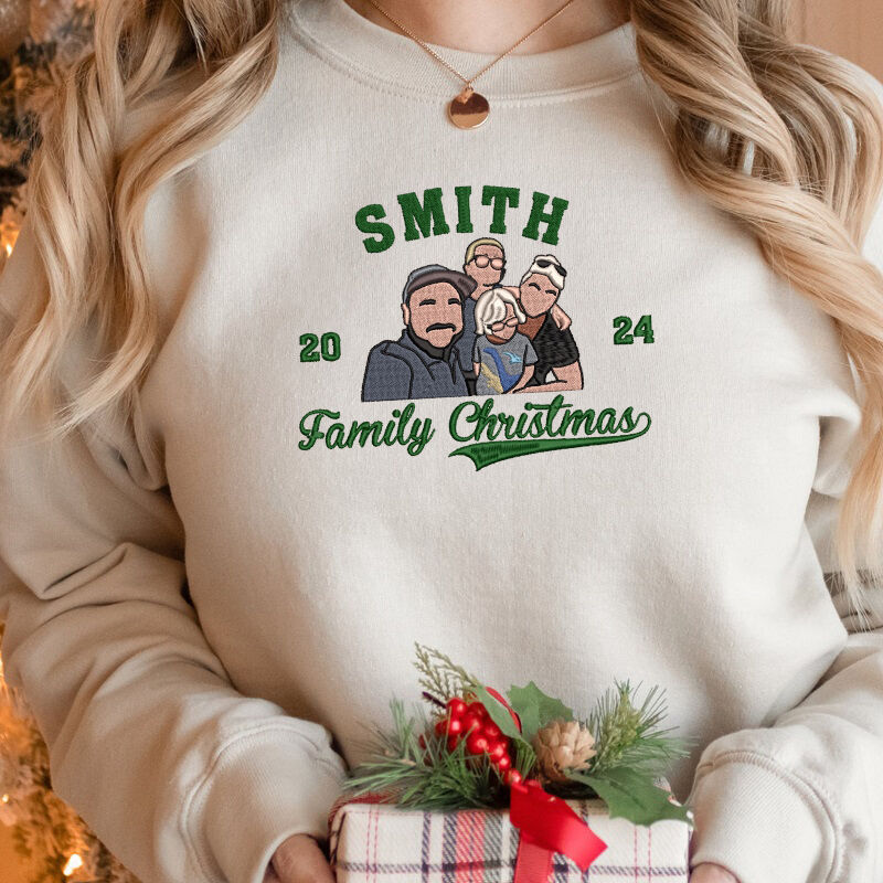 Personalized Sweatshirt Embroidered Custom Family Photo Christmas Season Perfect Gift for Parents