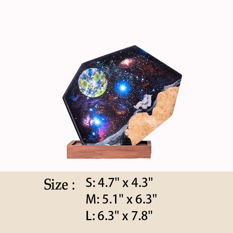 Astronaut And Interstellar Resin Wood Art Lamp Beautiful Gift for Best Friend