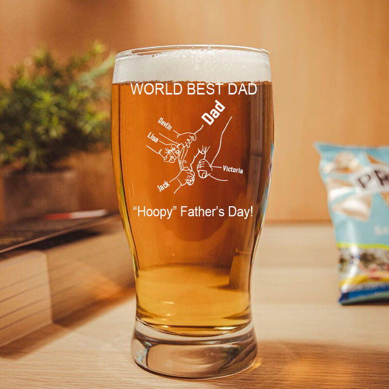 Personalized Name Beer Glass with Hands Pattern Precious Father's Day Gift