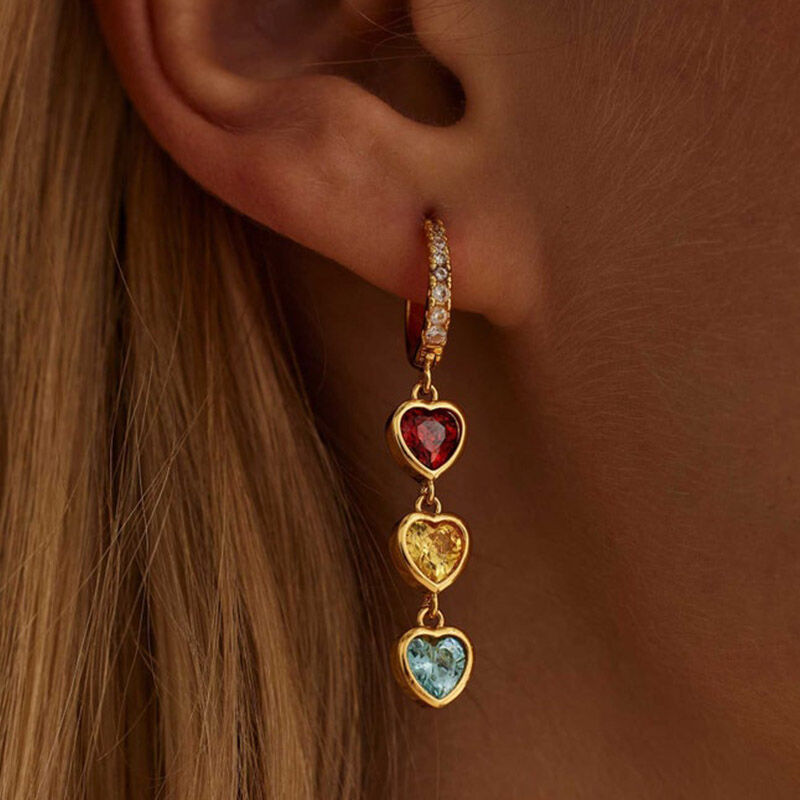 Personalized Heart Birthstone Earrings Special Gift for Grandma