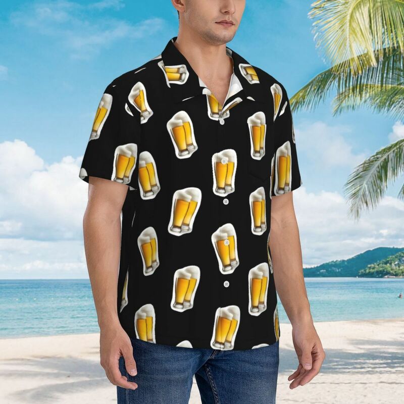 Personalized Hawaiian Shirt Funny Muscular Dad Beer Print Casual Short Sleeve Shirt for Father's Day