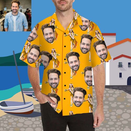 Custom Face Dancing Primitive Men's All Over Print Hawaiian Shirt
