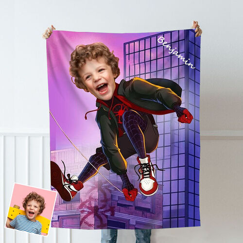 Personalized Custom Photo Blanket Cartoon Character Skyscraper Background Coral Fleece Blanket Gift