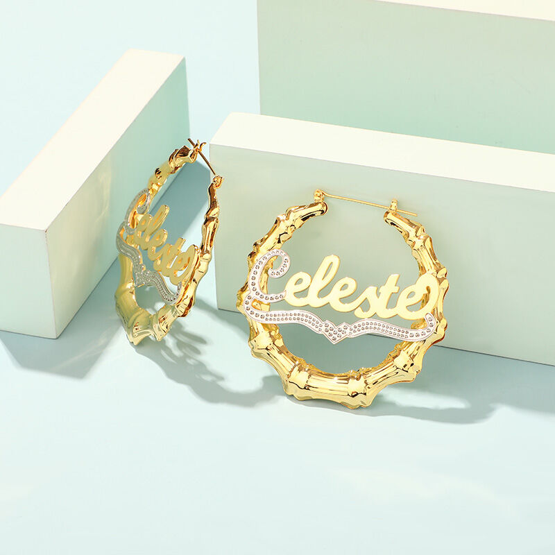 Gold Plated Personalized Bamboo Name Earrings