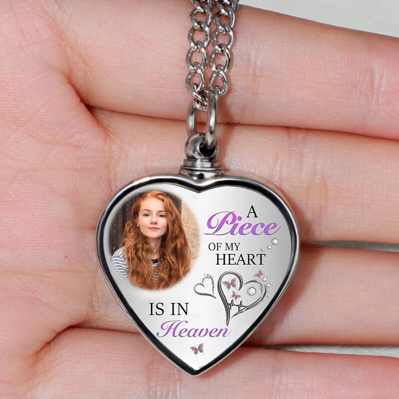 A Piece of My Heart Is in Heaven Custom Picture Urn Necklace Gift