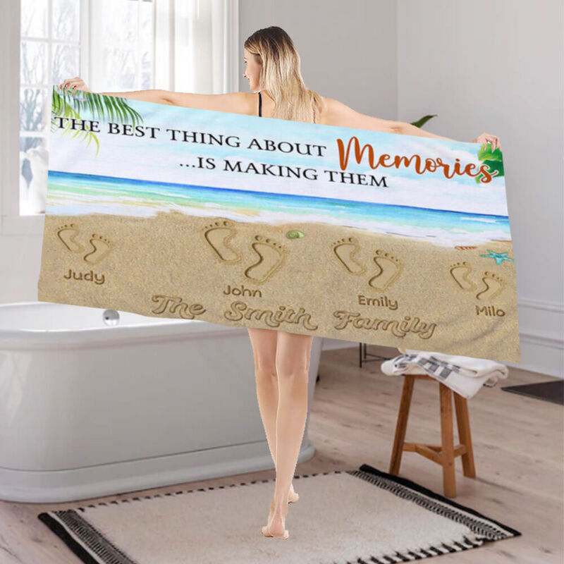 Custom Name Bath Towel Creative Gift for Family "The Best Thing About Memories Is Making Them"