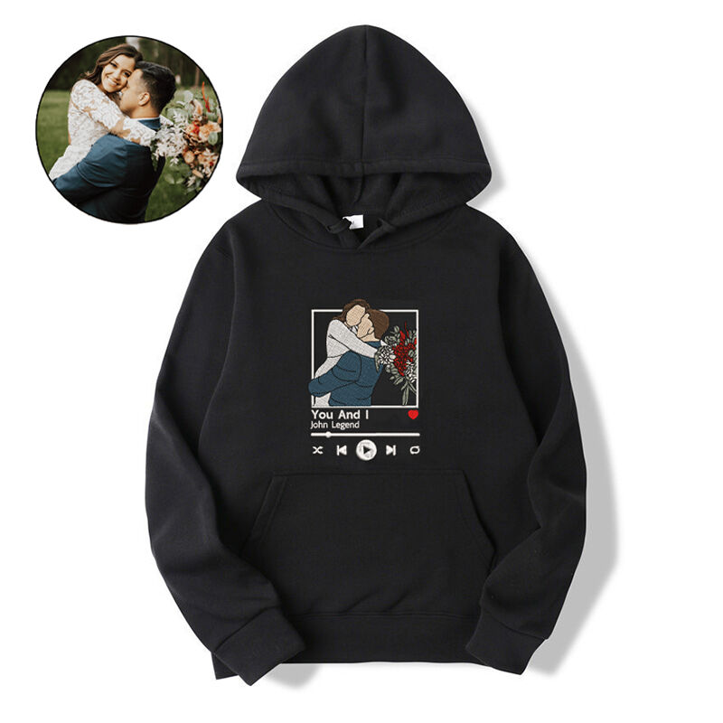 Personalized Hoodie Custom Embroidered Couple Color Photo Music Player Design Great Gift for Lover