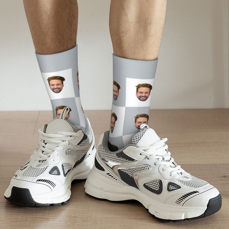 Personalized Face Socks Custom Funny Socks with Knit Squares