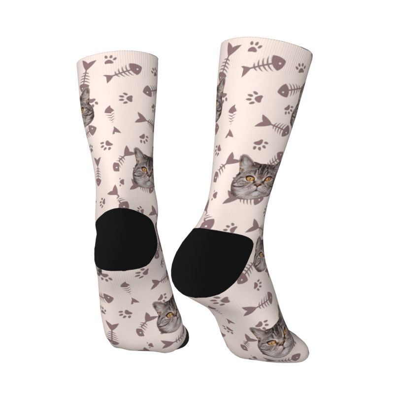 Personalized Fish Bones Printed Face Socks with Pet Pictures Added