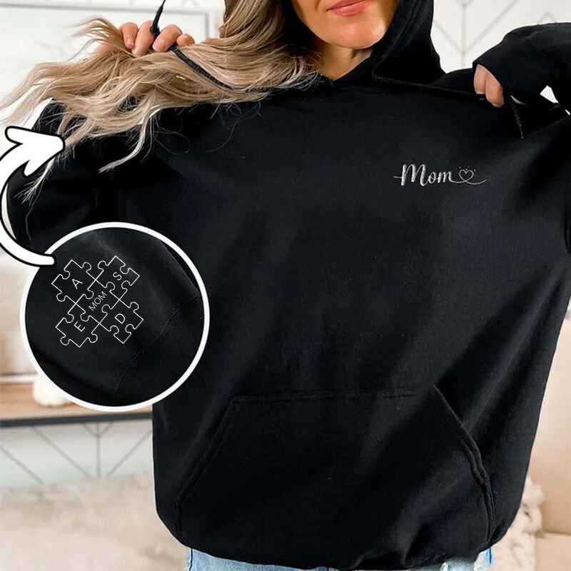 Personalized Hoodie Embroidered Mom with Custom Puzzles Design Meaningful Gift for Mother's Day