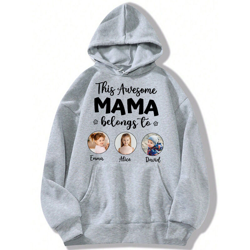 Personalisierte Hoodie This Awesome Mama Belongs To mit benutzerdefinierten Fotos Perfektes Muttertagsgeschenk