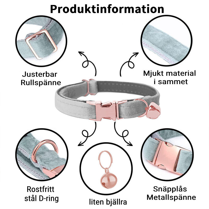 Personligt halsband för husdjur i sammet graverat med din katts namn