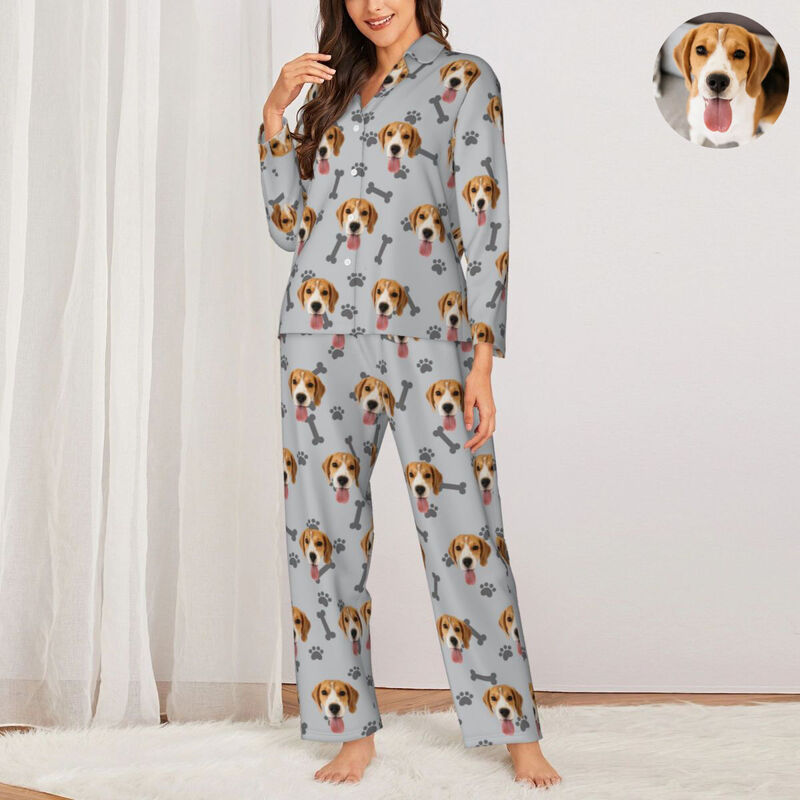 Personalisierte Pyjamas mit Tierfoto Knochen und Pfotenabdrücke-Muster-Design Attraktives Geschenk für Tierliebhaber