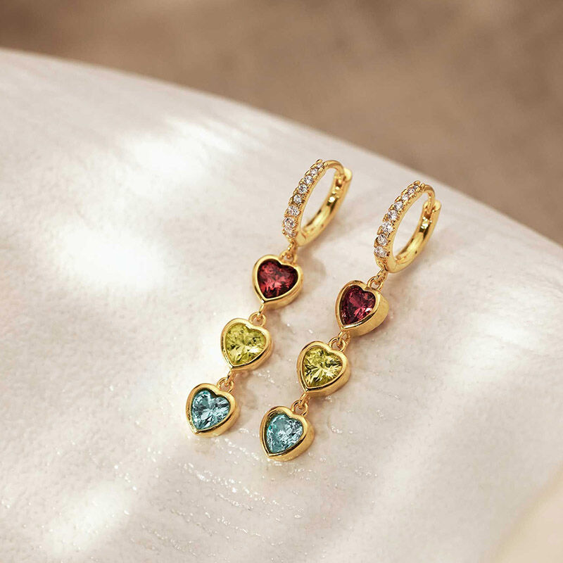 Personalized Heart Birthstone Earrings Special Gift for Grandma