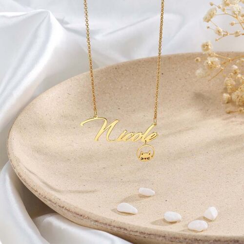 Personalized Name Necklace with Cat Pendant