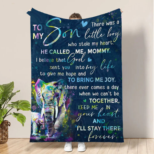 Personalized Love Letter Blanket to Dearest Son from Mom With Colorful Elephant Pattern