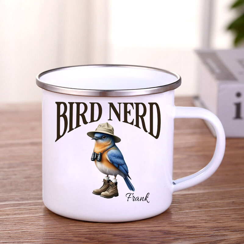 Personalized Name Enamel Mug with Different Bird Pattern Cute Gift for Kids
