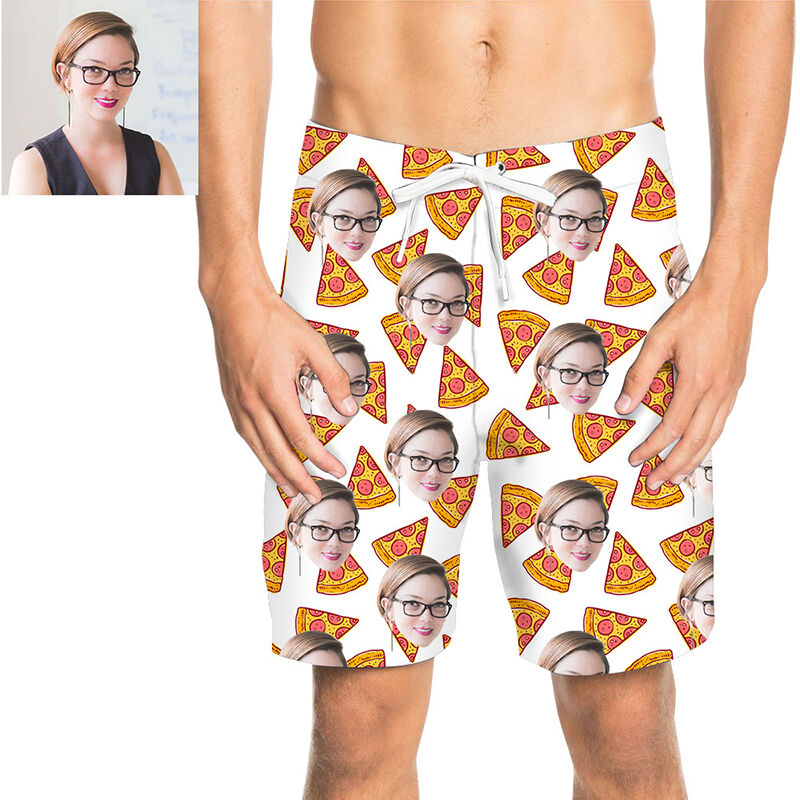 Custom Face Pizza Men's Beach Shorts