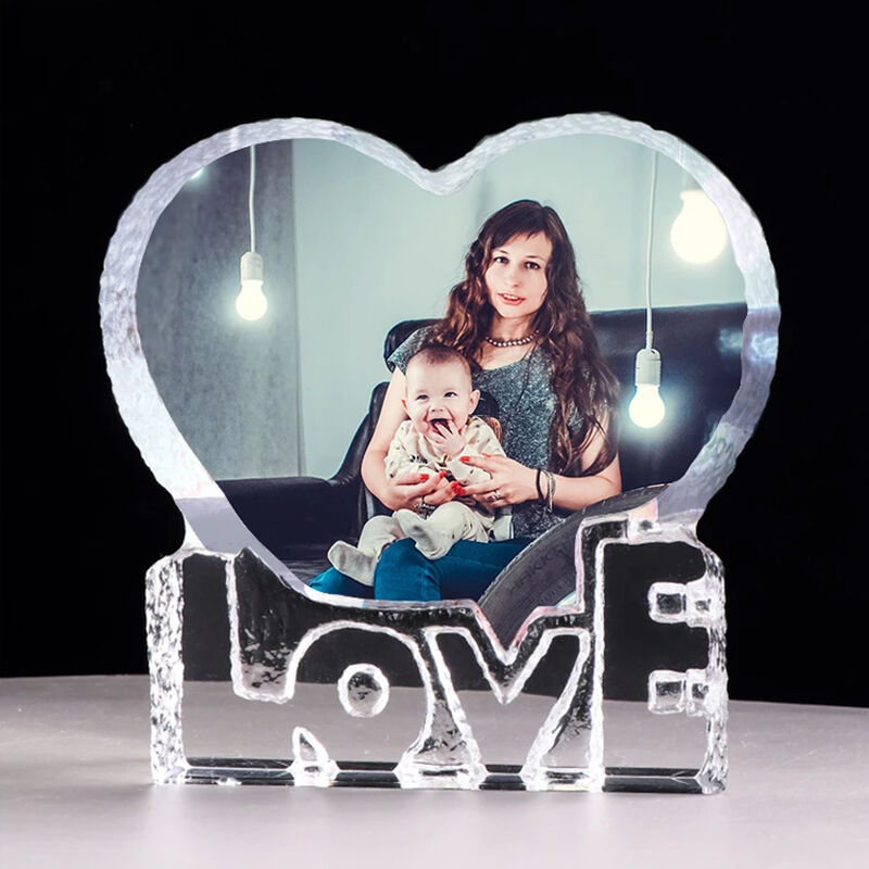 Cadre photo cristal en forme de coeur personnalisé pour l'amoureux