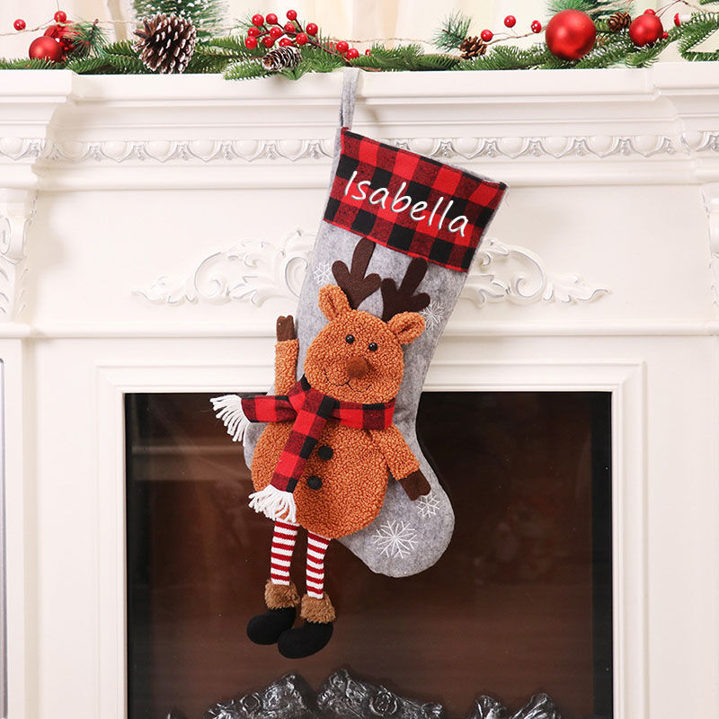 Calcetines navidad chimenea personalizado de alce de piernas largas de color gris