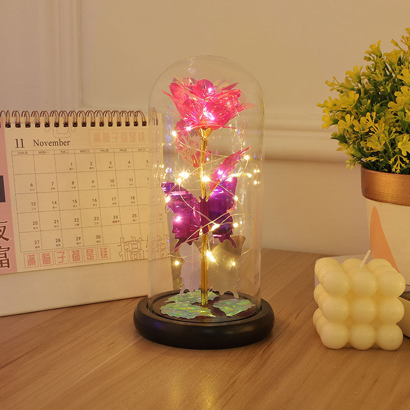 プリザーブドフラワー バラ 枯れない花 造花 薔薇 バタフライ ガラスドーム LEDライト付き プレゼント