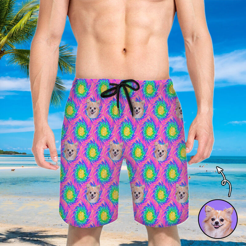 Personalized Picture Men's Beach Shorts with Abstract Pattern Artistic Present for Family